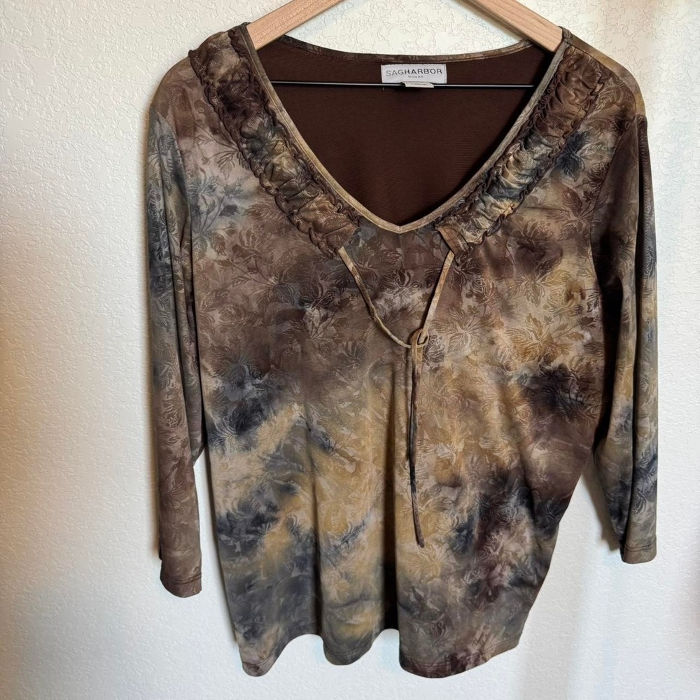 Whimsical Forest Fairy Mesh Long Sleeve Tie Blouse, 1X - Picture 2 of 5